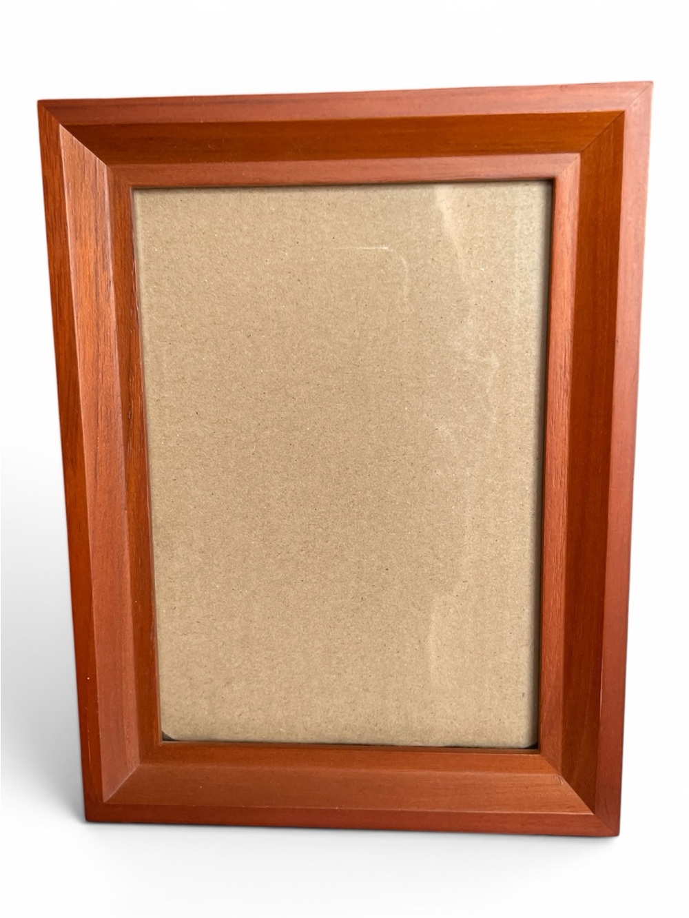 Mid-century wooden frame, 5x7  inches, sleek bevel, clean grain lines